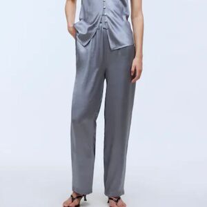 Madewell Satin Straight Leg Full Length Pants Women's Medium Dusk Grey